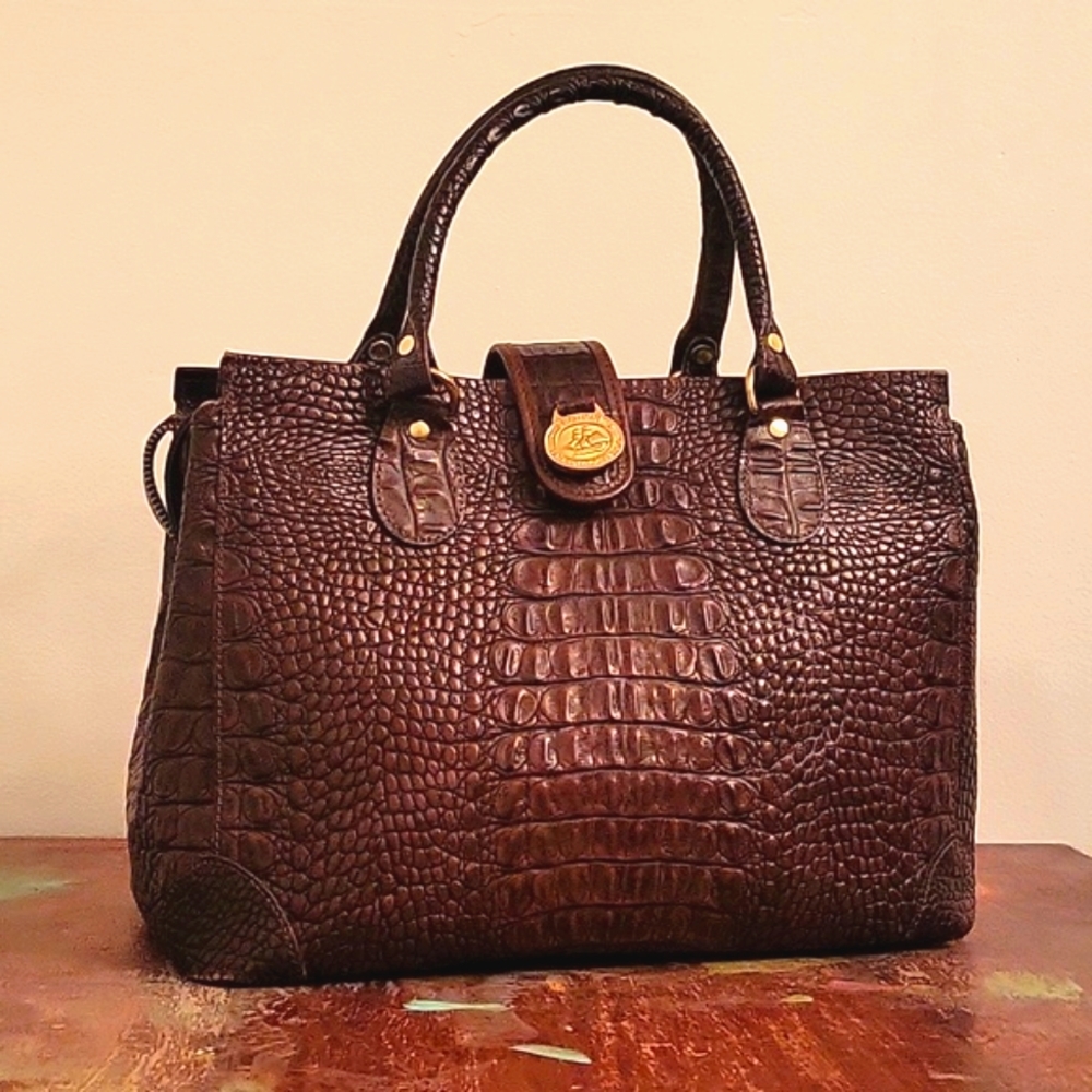 Vintage Brahmin Brown Crocodile Embossed Leather Purse Handbag